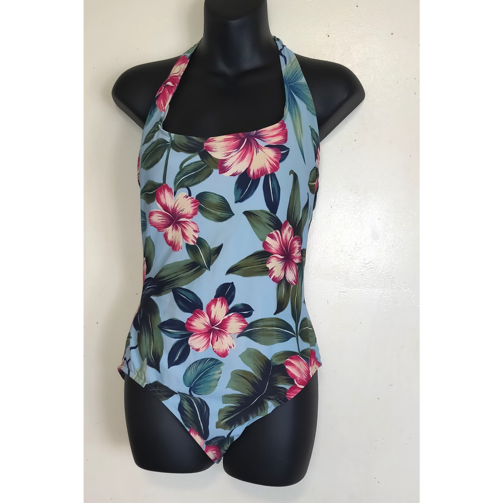 Havana Jacks Cafe Swimsuit Womens 16 Blue Floral Tropical Beach Vacation Vintage